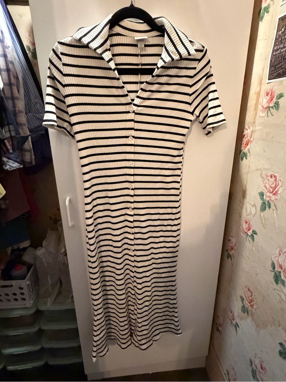 a new day Black and White Striped Polo Midi Dress